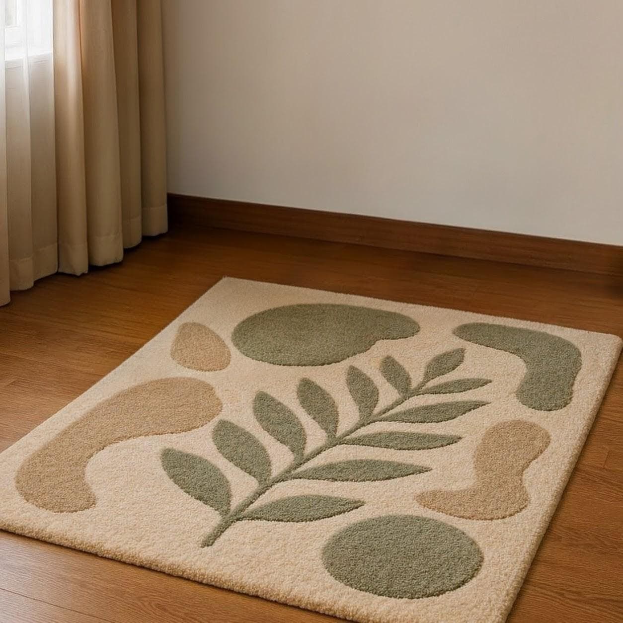 Neutral Boho Leaf Pattern Kids Playroom Rug, Nursery Area Carpet - image 5