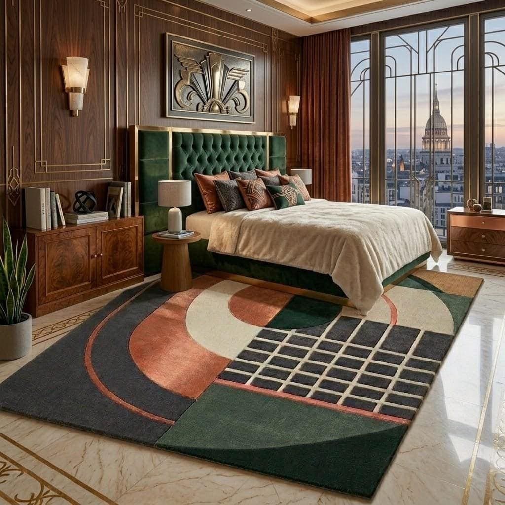Modern Geometric Area Rug, Abstract Art Carpet, Green Terracotta Beige, Living Room Decor - image 4