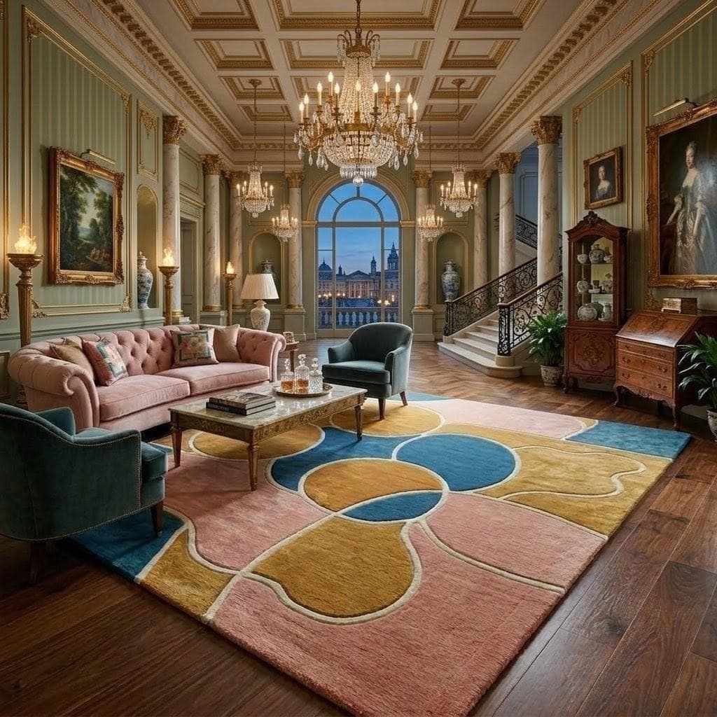 Pastel Abstract Geometric Area Rug, Modern Designer Living Room Carpet