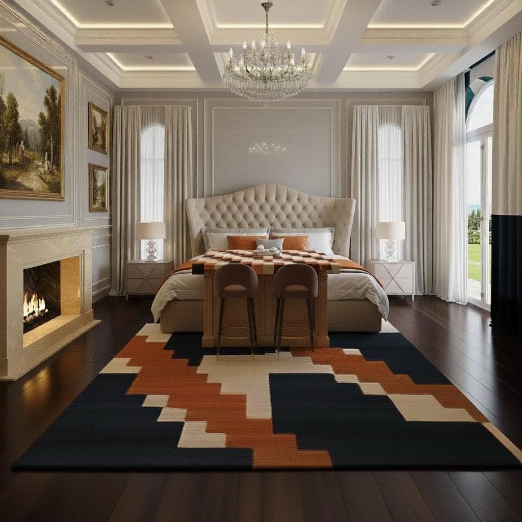 Geometric Tribal Southwestern Rug, Cozy Winter Lodge Print