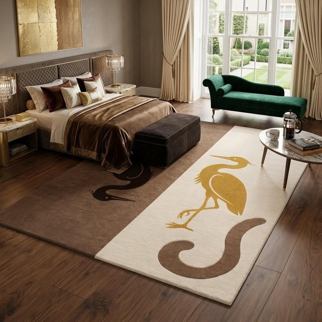 Kids Cat Crane Rug, Modern Neutral Nursery Playroom Carpet, Soft Floor Mat - image 5