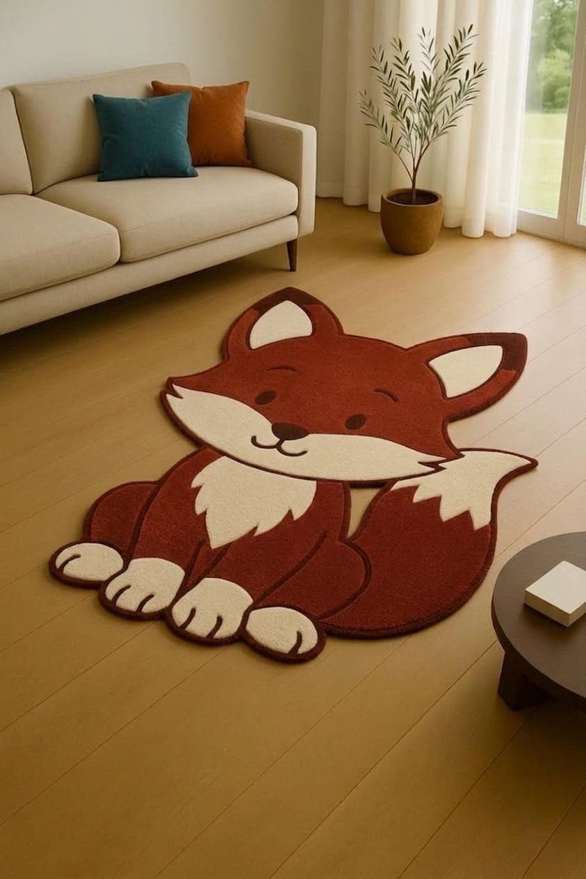 Cartoon Fox Shape Rug, Soft Tufted Animal Carpet, Kids Nursery Decor