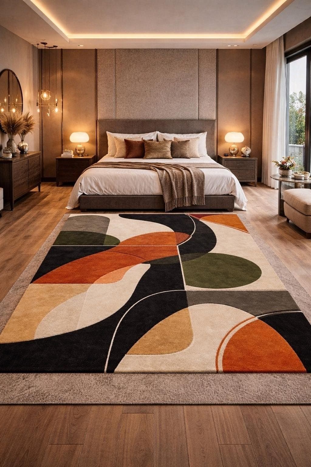 Modern Abstract Geometric Area Rug, Earthy Tones Living Room Carpet, Soft Floor Decor