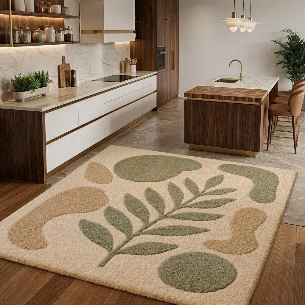 Neutral Boho Leaf Pattern Kids Playroom Rug, Nursery Area Carpet - image 3