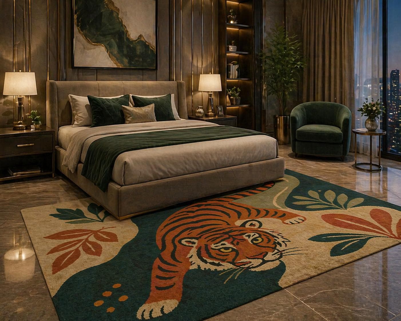Tiger Jungle Area Rug, Botanical Animal Carpet, Modern Boho Living Room Floor Decor - image 4