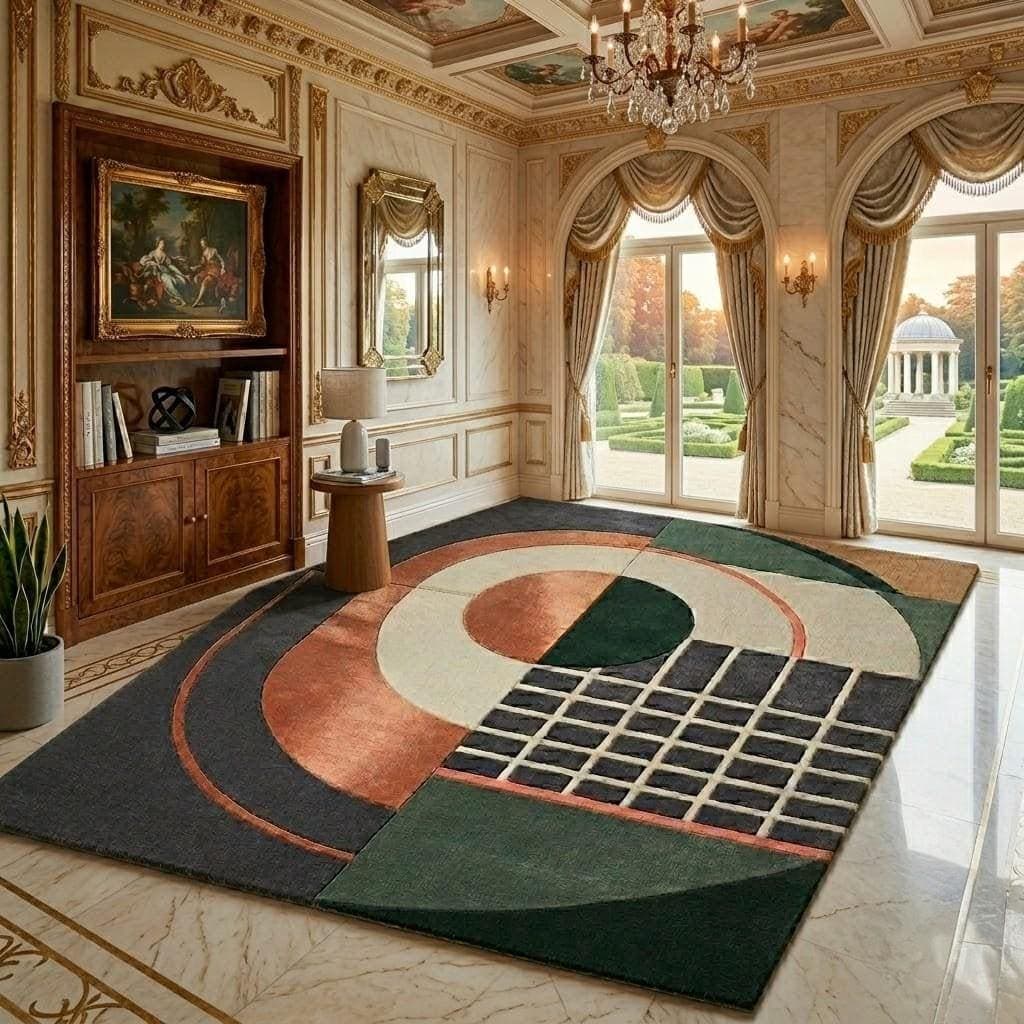 Modern Geometric Area Rug, Abstract Art Carpet, Green Terracotta Beige, Living Room Decor - image 5