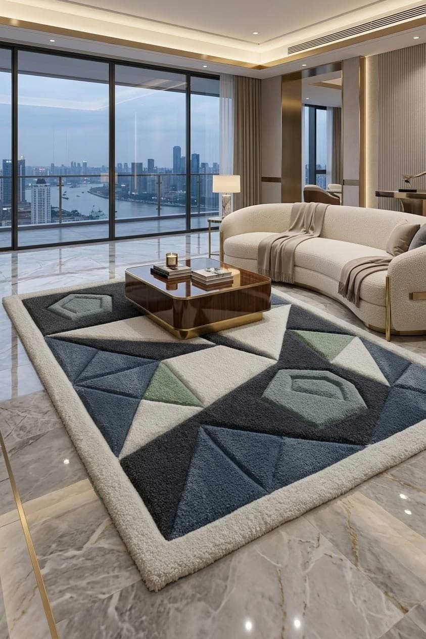 Modern Geometric Area Rug, Soft Plush Tufted Carpet, Scandinavian Living Room Decor - image 4
