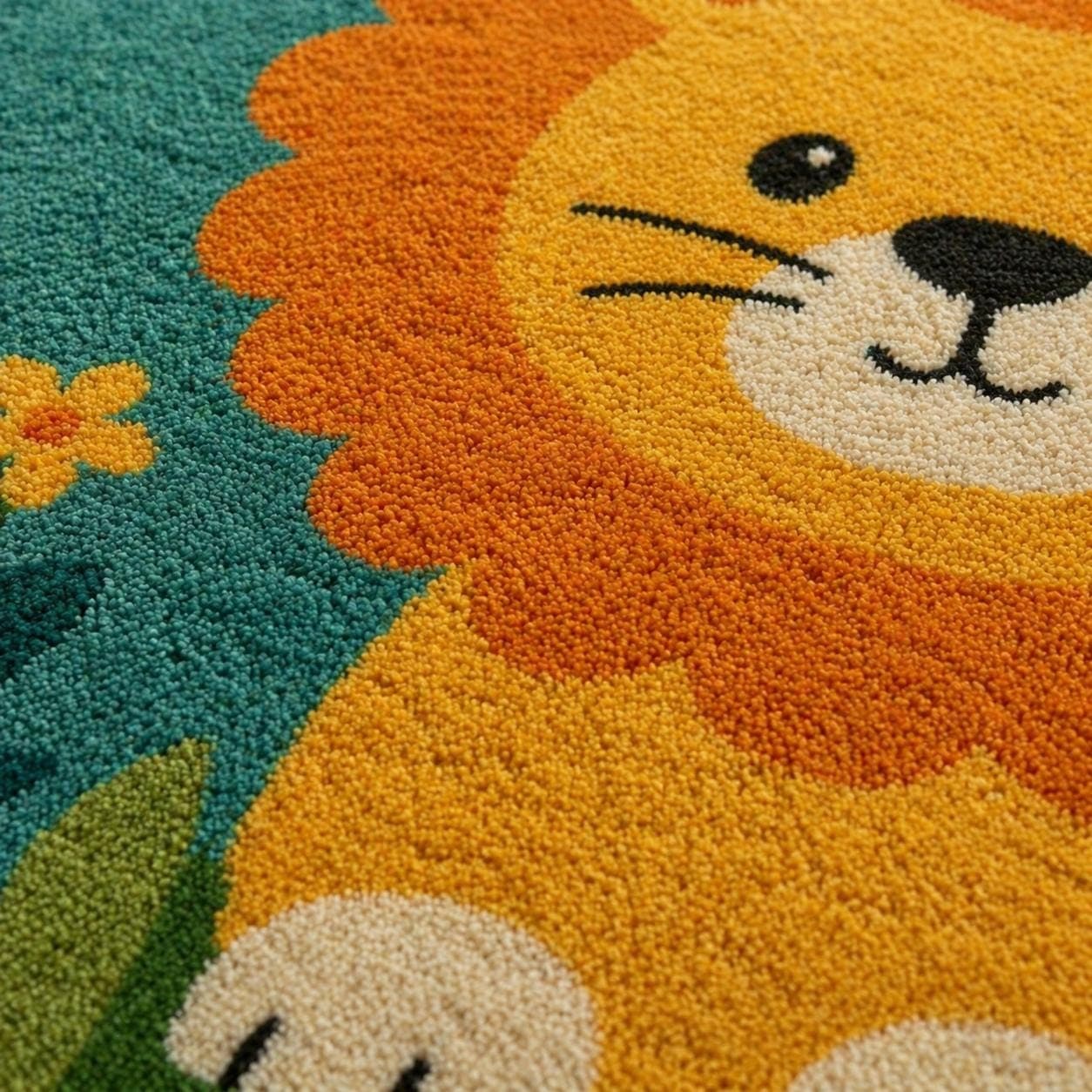 Lion Nursery Rug – Jungle Play Mat, Tropical Leaves, Boho Decor - image 3