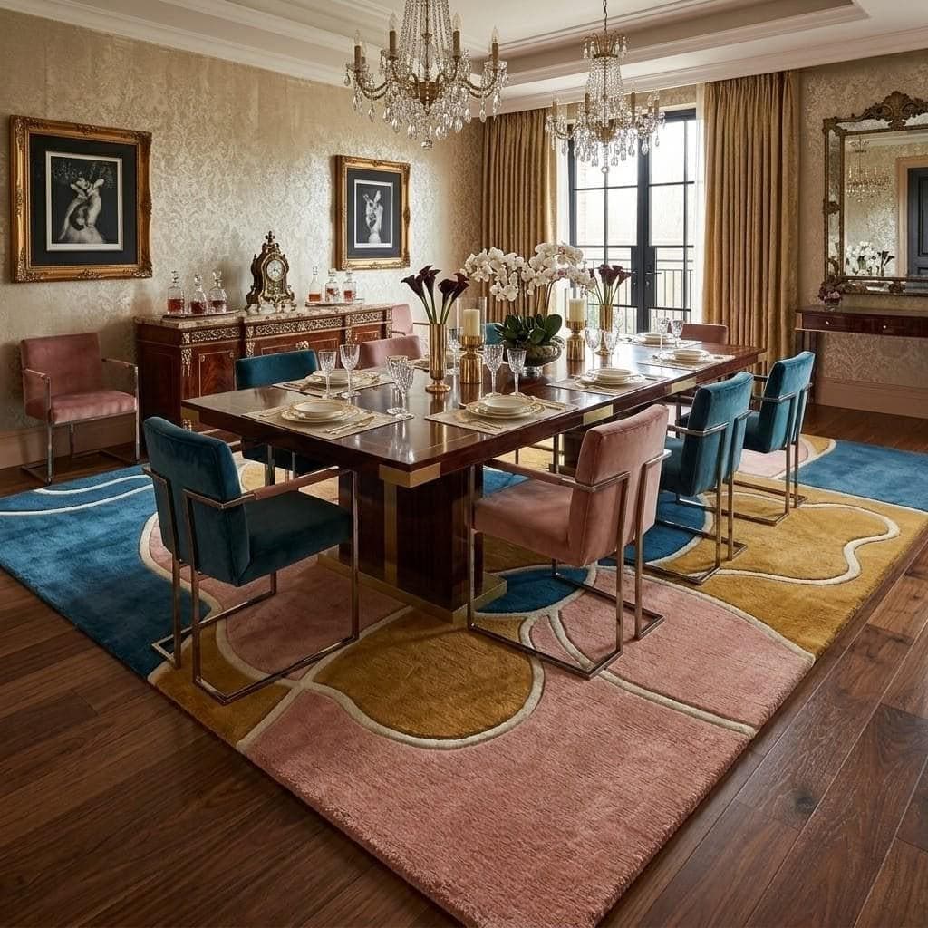 Pastel Abstract Geometric Area Rug, Modern Designer Living Room Carpet - image 5