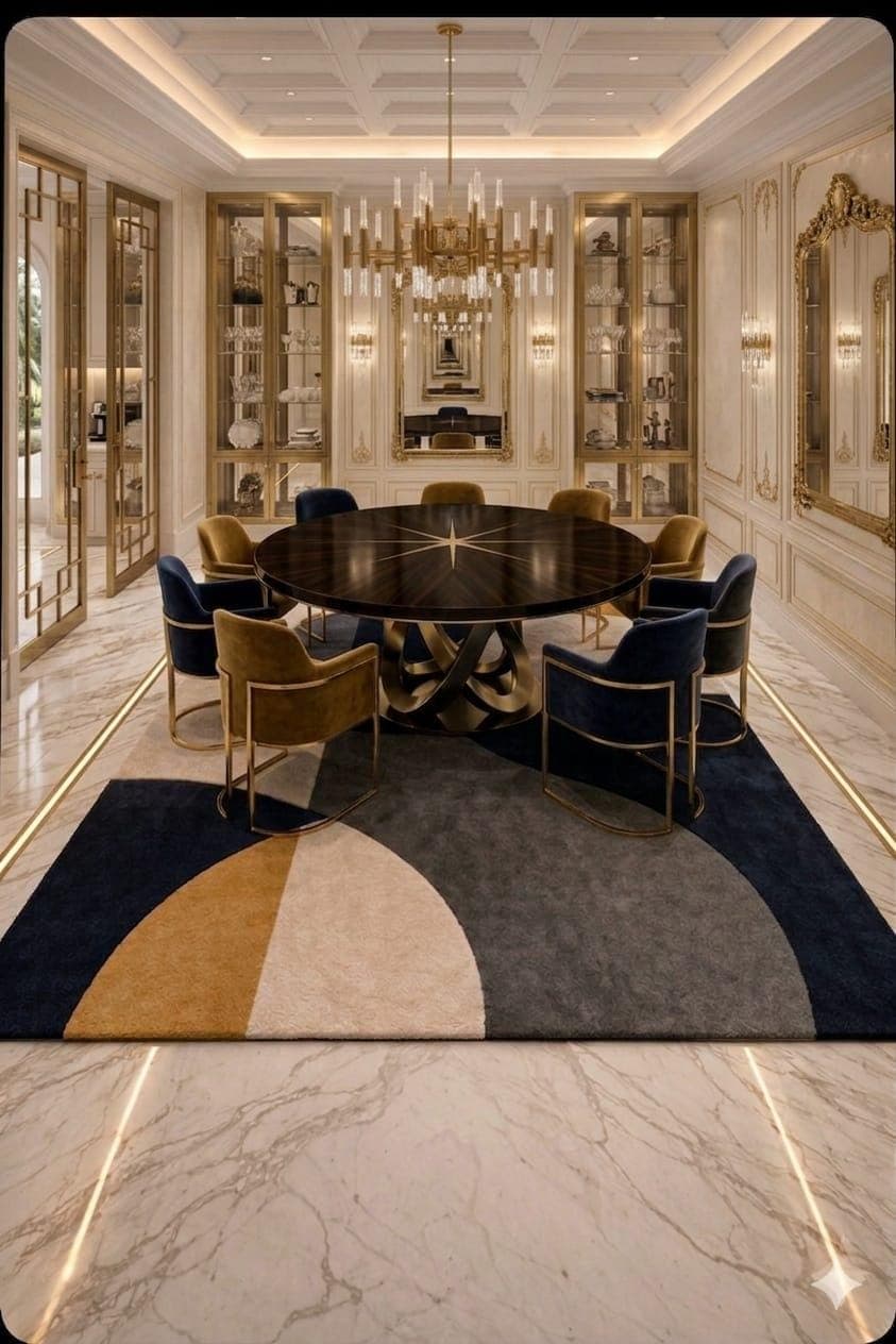 Modern Geometric Area Rug, Abstract Blue Gold Cream Carpet, Contemporary Living Room Decor - image 3