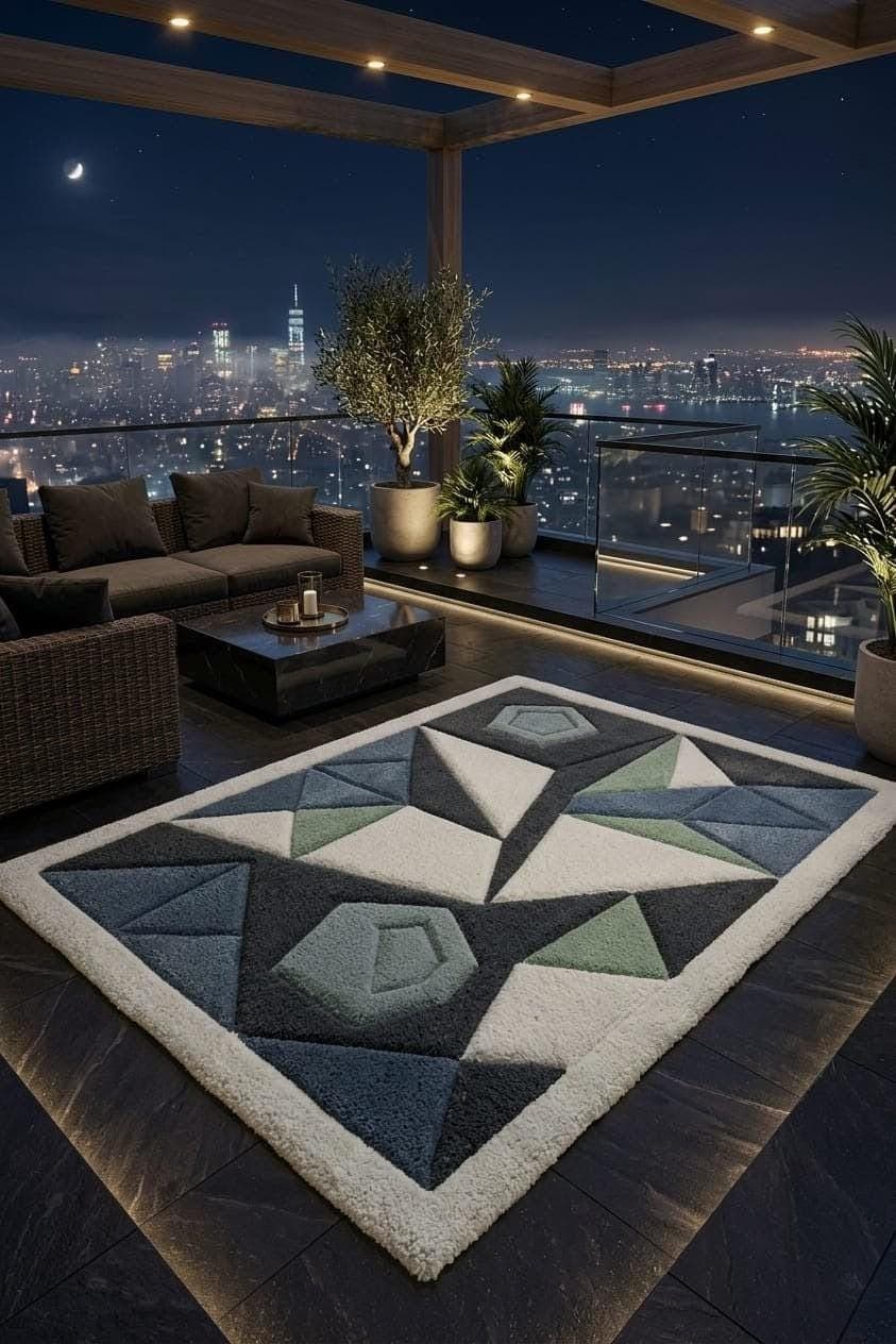 Modern Geometric Area Rug, Soft Plush Tufted Carpet, Scandinavian Living Room Decor