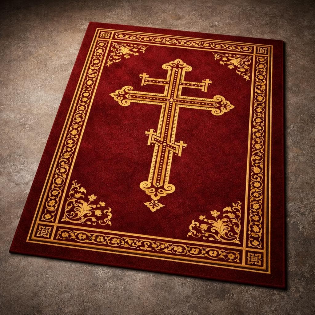 Orthodox Cross Prayer Rug,Christian Prayer Mat,Russian Orthodox Prayer Rug,Catholic Prayer Rug,Religious Prayer Mat,Red Gold Christian Rug