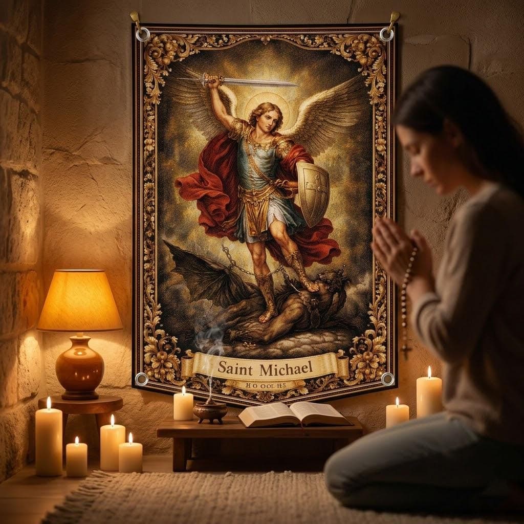 St Michael Archangel Tapestry Vintage Christian Wall Art Catholic Home Decor Spiritual Protection Wall Hanging Religious Gift - image 3