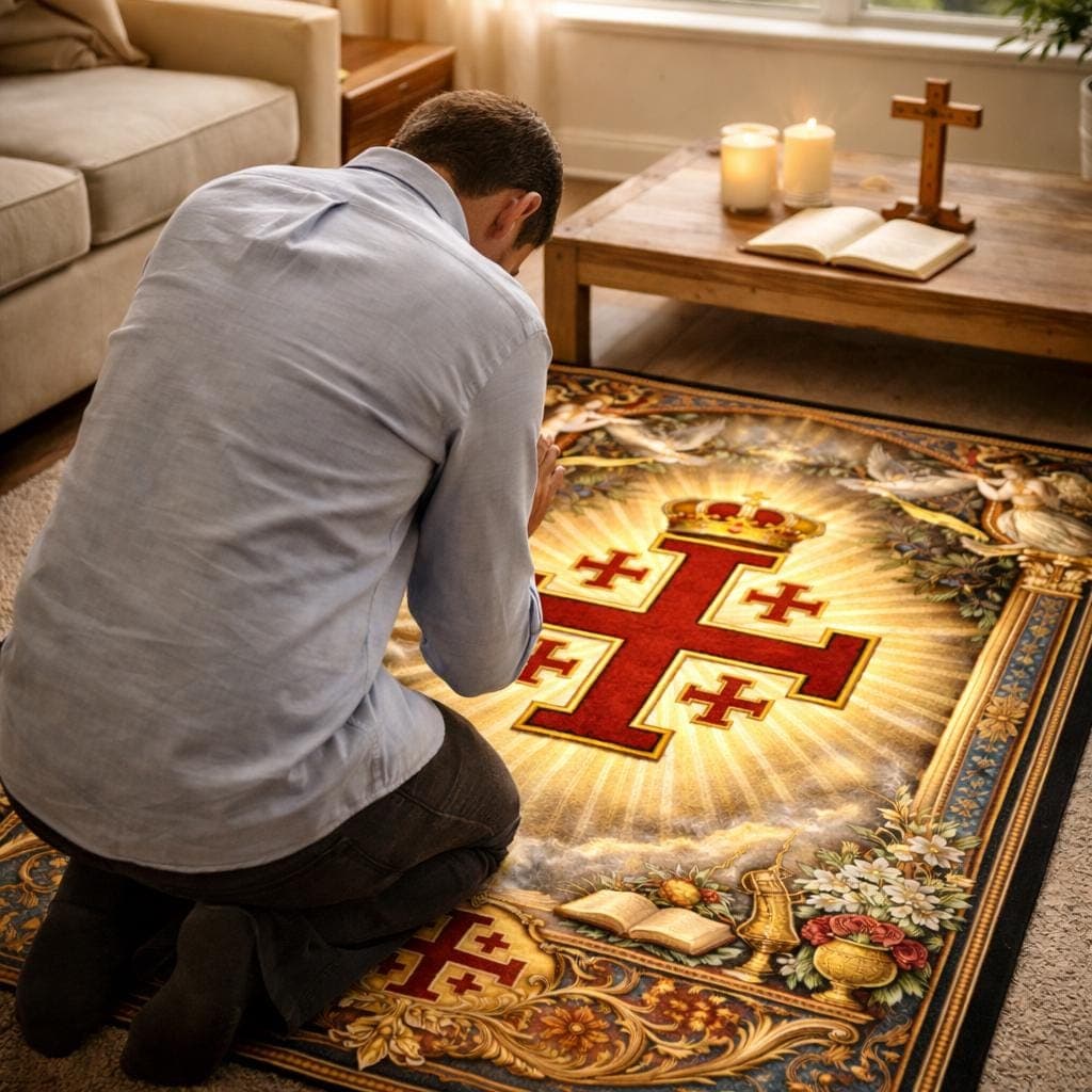 Jerusalem Cross Christian Prayer Mat, Catholic Kneeling Rug for Home Altar, Vintage Religious Gift, Orthodox Devotional Kneeler - image 4