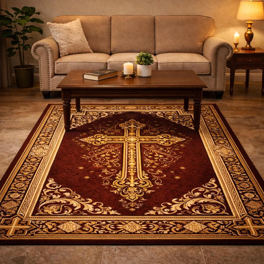 Christian Cross Prayer Rug, Catholic Prayer Mat, Religious Prayer Rug, Christian Prayer Carpet, Church Prayer Rug, Christian Home Decor - image 4