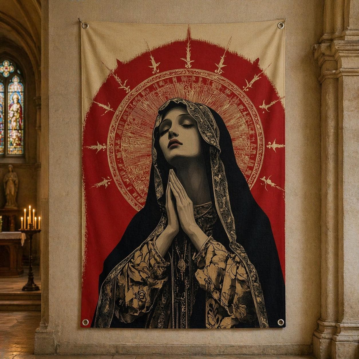 Virgin Mary Wall Hanging Dark Academia Decor Gothic Tapestry Moody Renaissance Art Mystical Maximalist Room Decor Catholic Christian Rug