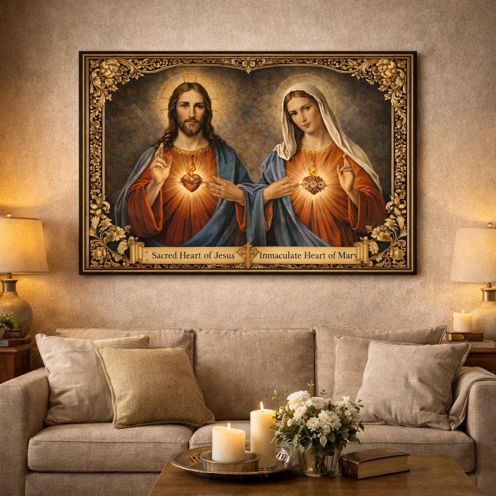 Sacred Heart Jesus & Immaculate Heart Mary Tapestry, Vintage Catholic Home Decor, Christian Wall Art, Religious Gift, Prayer Room Hanging - image 4