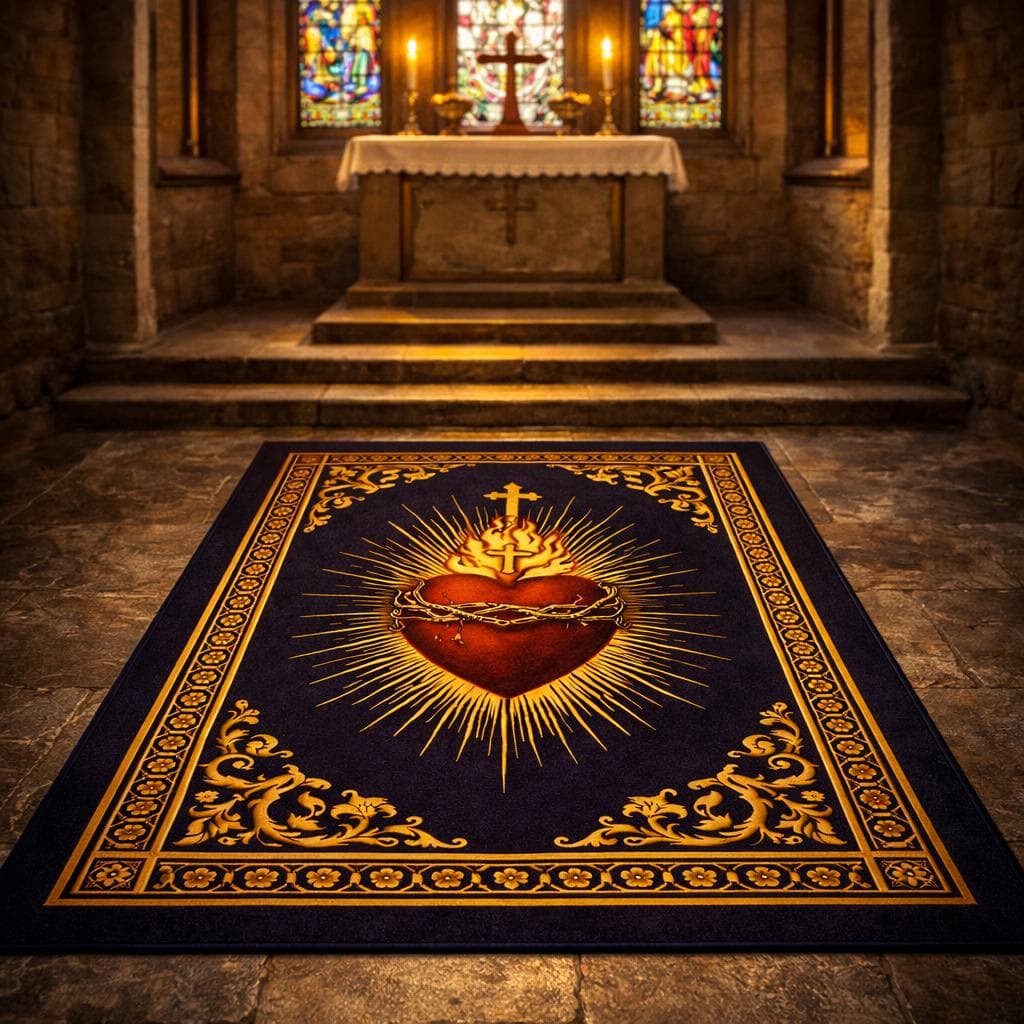 Sacred Heart Prayer Rug, Catholic Prayer Mat, Christian Prayer Rug, Jesus Sacred Heart Rug, Religious Prayer Carpet, Christian Decor Rug - image 4