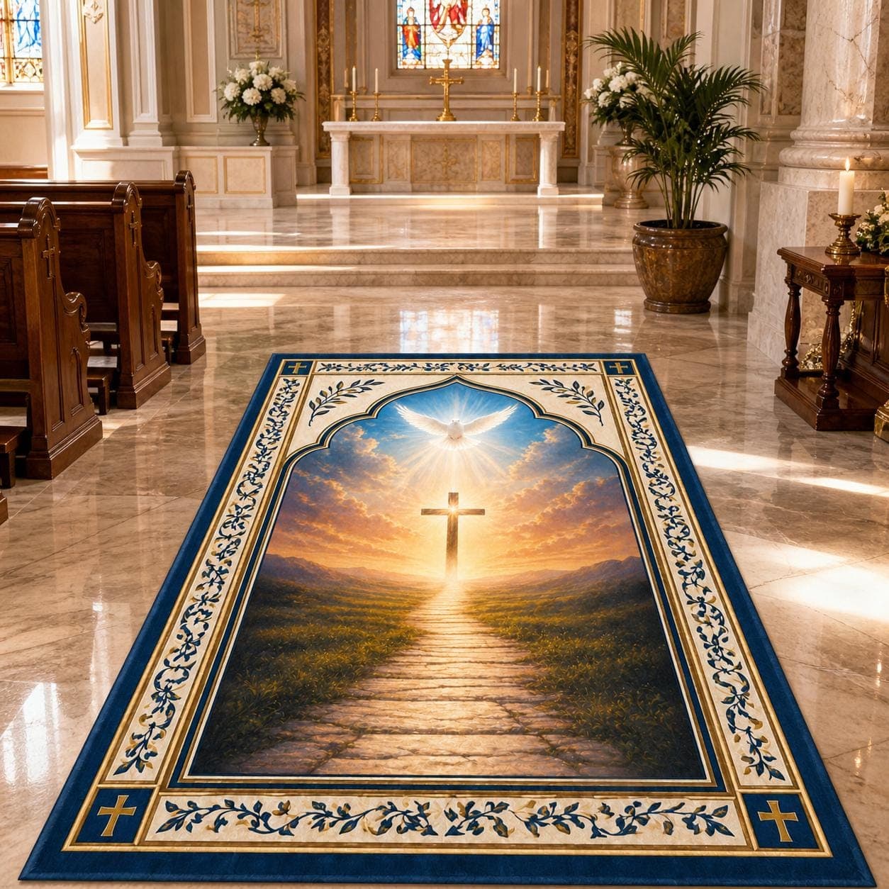 Christian Prayer Mat, Holy Spirit Kneeling Pad, Cross War Room Decor, Catholic Devotional Rug, Religious Baptism Gift, Spiritual Floor Mat