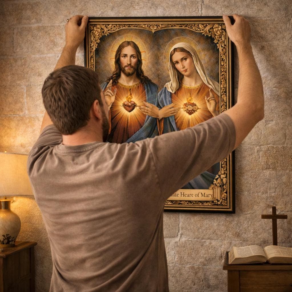 Sacred Heart Jesus & Immaculate Heart Mary Tapestry, Vintage Catholic Home Decor, Christian Wall Art, Religious Gift, Prayer Room Hanging - image 5