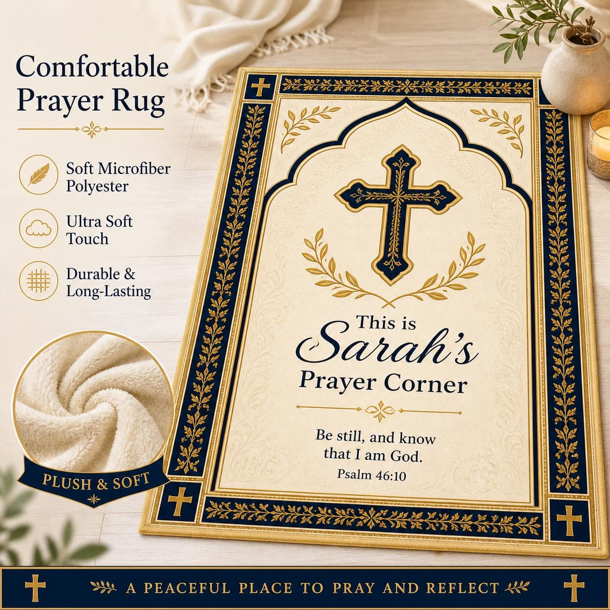 Personalized Christian Prayer Mat, Custom Name Cross Prayer Rug, Psalm 46:10 Bible Verse Kneeling Pad, Spiritual Faith Gift for Women Decor - image 5