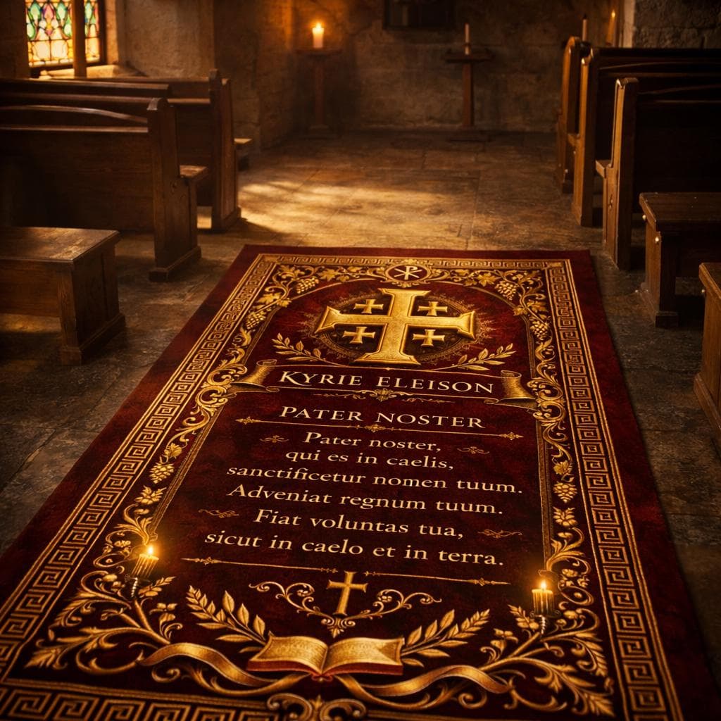 Jerusalem Cross Prayer Rug, Kyrie Eleison Rug, Pater Noster Prayer Mat, Catholic Prayer Rug, Christian Prayer Carpet, Religious Prayer Rug - image 4