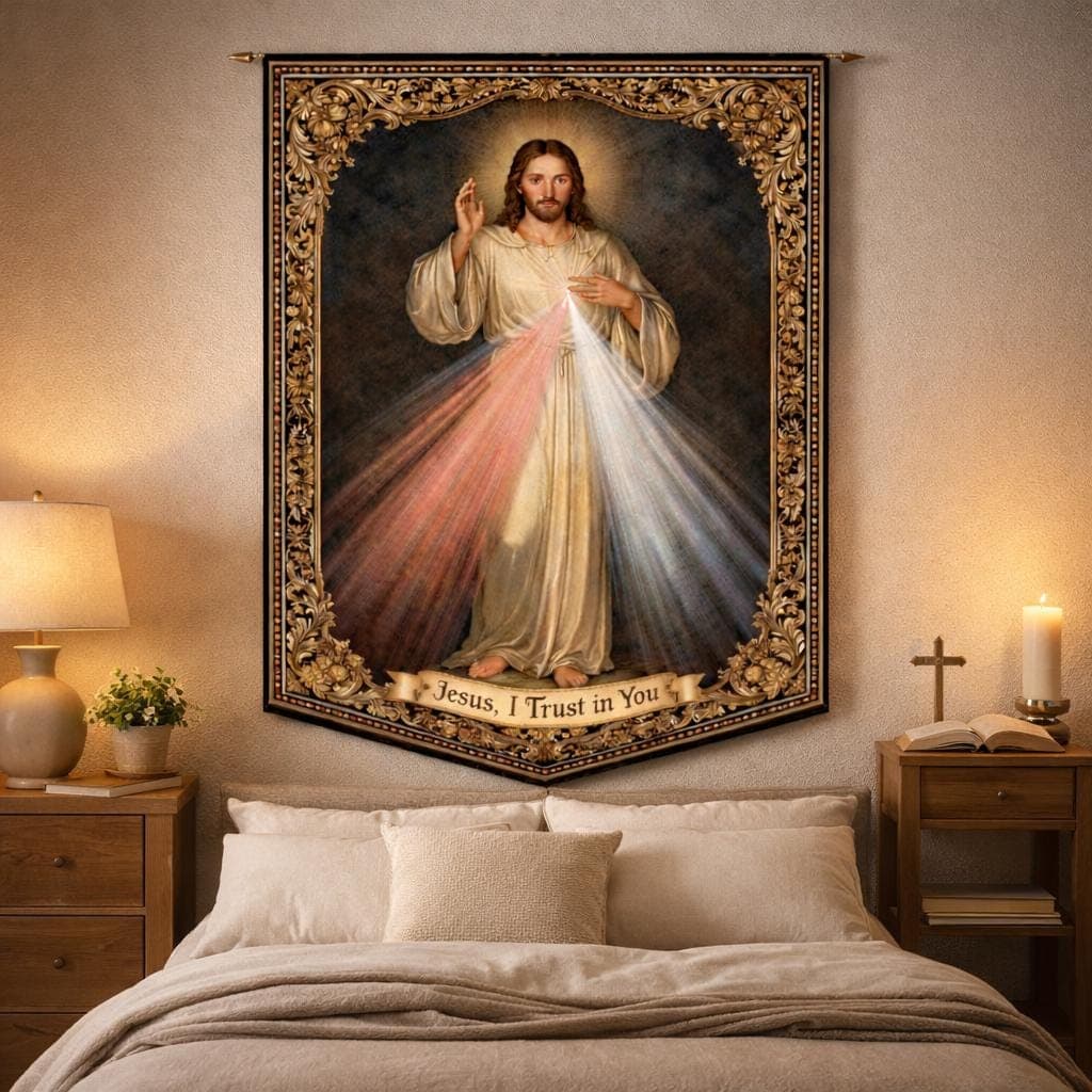 Divine Mercy Tapestry Jesus I Trust In You Catholic Wall Decor Christian Room Hanging Prayer Room Art Religious Gift Vintage Housewarming - image 5
