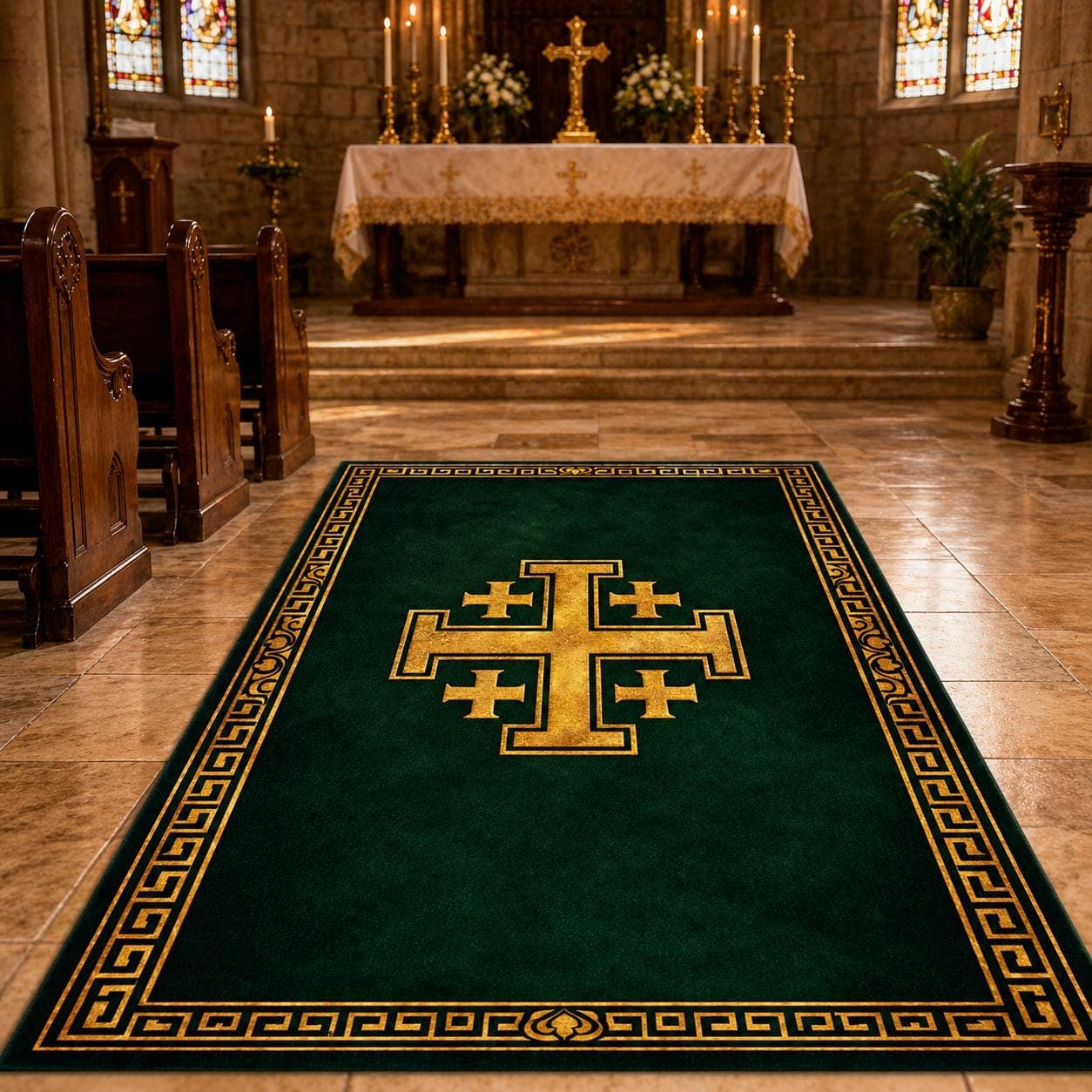 Catholic Prayer Rug Jerusalem Cross Kneeling Mat, Christian Home Decor & Altar Rug, Religious Spiritual Gift, Bible Study Floor Mat