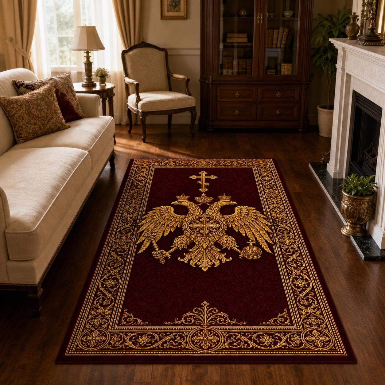 Orthodox Christian Prayer Rug, Double Headed Eagle Kneeling Mat, Byzantine Cross Altar Carpet, Prayer Room Decor, Religious Gift for Him - image 4