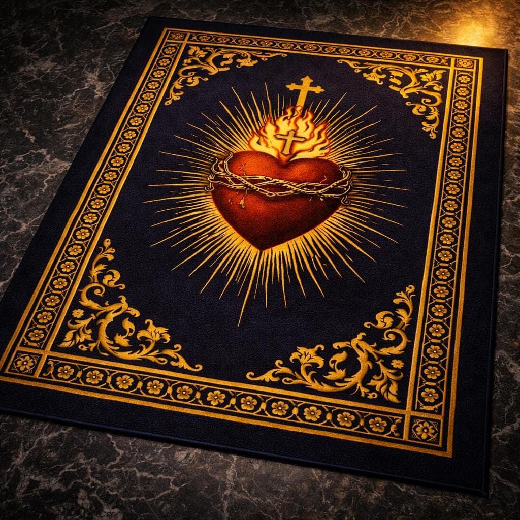 Sacred Heart Prayer Rug, Catholic Prayer Mat, Christian Prayer Rug, Jesus Sacred Heart Rug, Religious Prayer Carpet, Christian Decor Rug