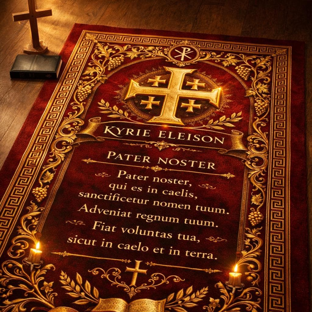 Jerusalem Cross Prayer Rug, Kyrie Eleison Rug, Pater Noster Prayer Mat, Catholic Prayer Rug, Christian Prayer Carpet, Religious Prayer Rug