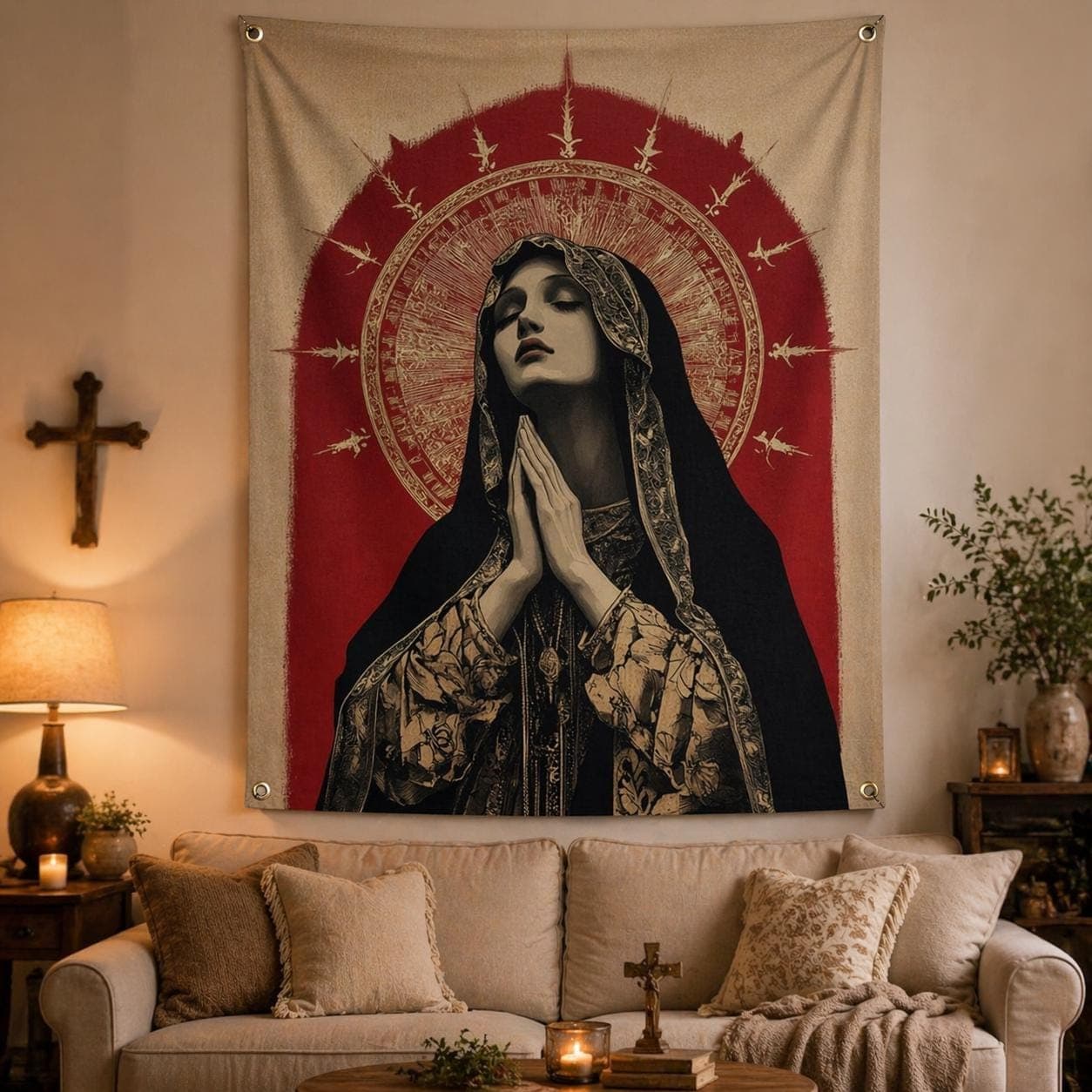 Virgin Mary Wall Hanging Dark Academia Decor Gothic Tapestry Moody Renaissance Art Mystical Maximalist Room Decor Catholic Christian Rug - image 4