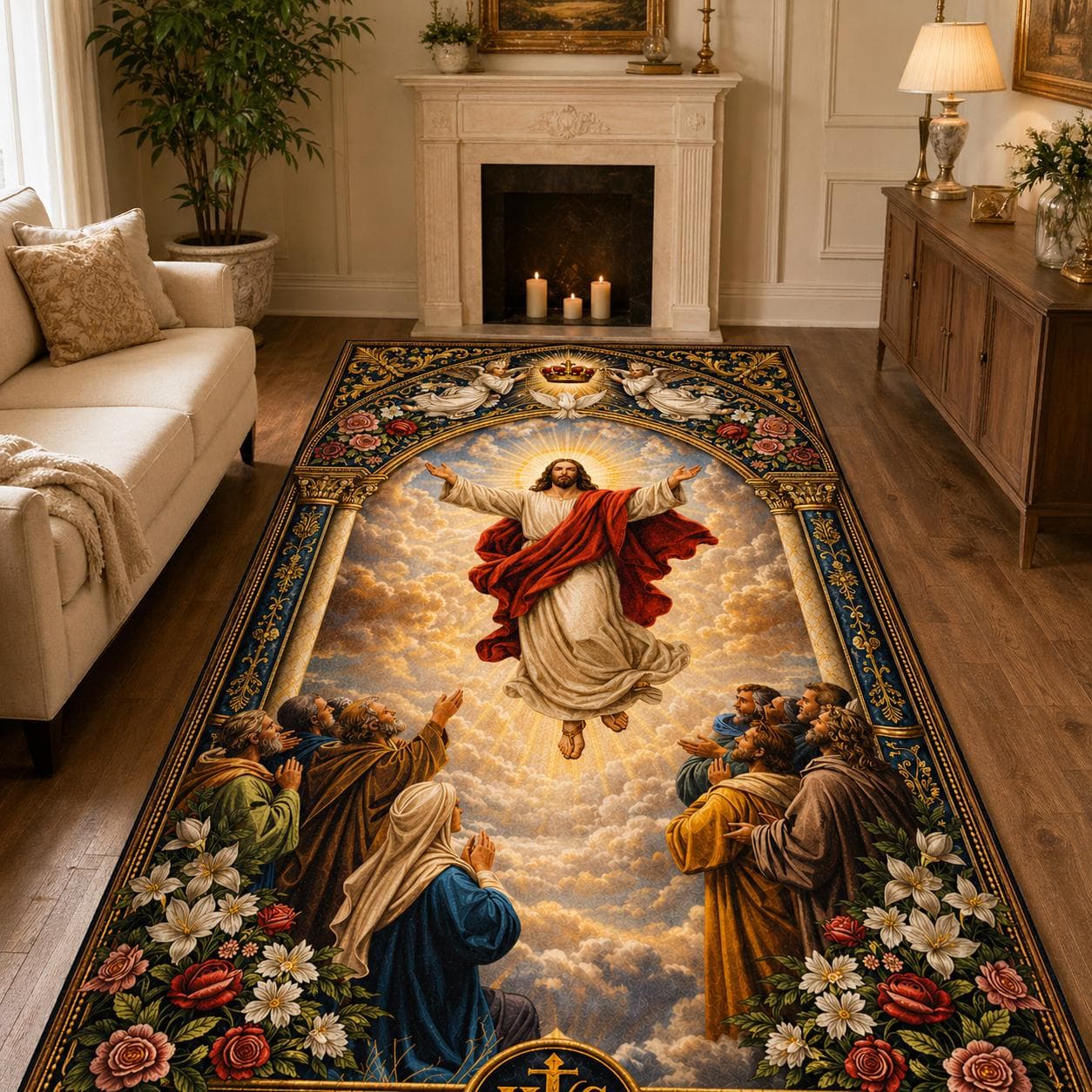 Ascension of Jesus Christian Prayer Mat, Catholic Home Altar Rug, Religious Kneeling Pad, Vintage Art Room Decor, Spiritual Gift for Home - image 4