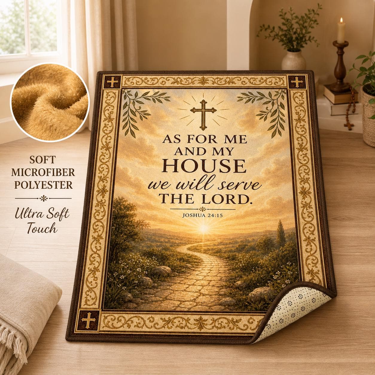 Christian Prayer Mat, Joshua 24 15 Bible Verse Rug, Kneeling Pad, Religious Home Decor, Housewarming Gift, Prayer Room Scripture, Floor Mat - image 2