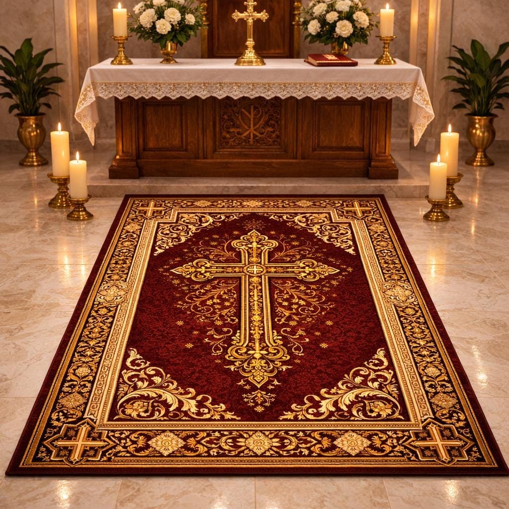 Christian Cross Prayer Rug, Catholic Prayer Mat, Religious Prayer Rug, Christian Prayer Carpet, Church Prayer Rug, Christian Home Decor