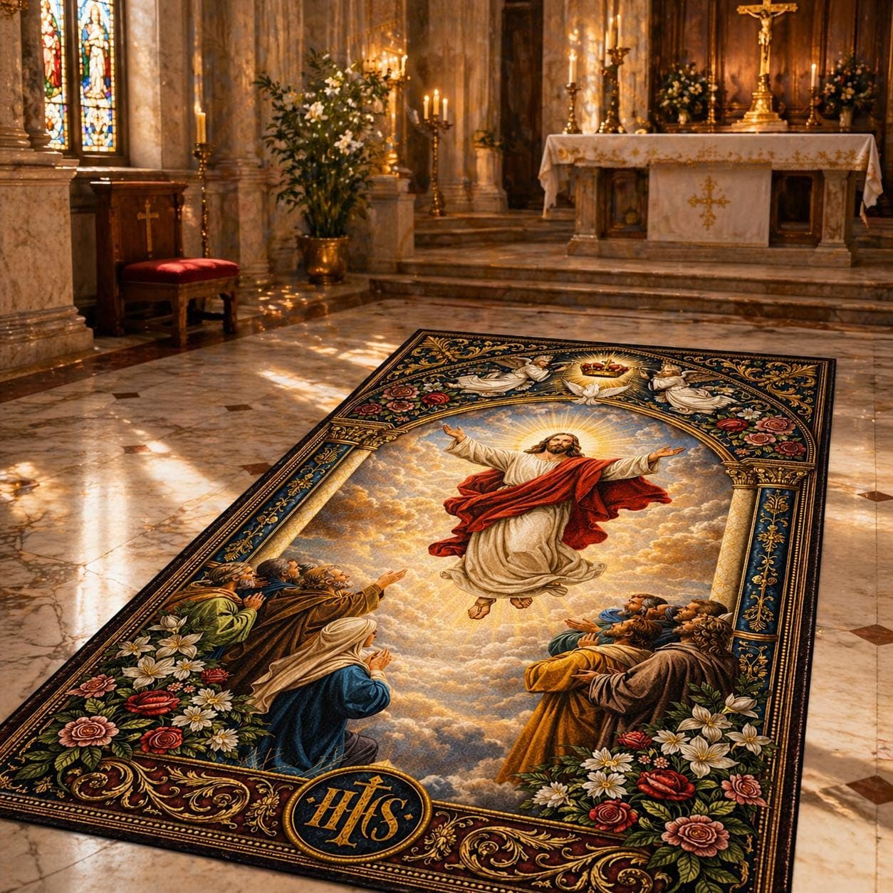 Ascension of Jesus Christian Prayer Mat, Catholic Home Altar Rug, Religious Kneeling Pad, Vintage Art Room Decor, Spiritual Gift for Home