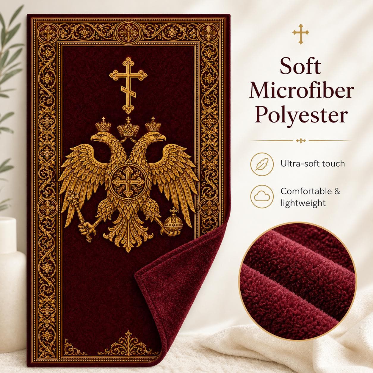 Orthodox Christian Prayer Rug, Double Headed Eagle Kneeling Mat, Byzantine Cross Altar Carpet, Prayer Room Decor, Religious Gift for Him - image 5