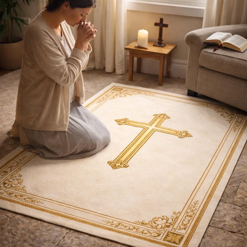 Christian Cross Rug, Latin Cross Prayer Rug, Christian Prayer Mat, Church Rug, Religious Area Rug, Christian Home Decor Rug - image 3