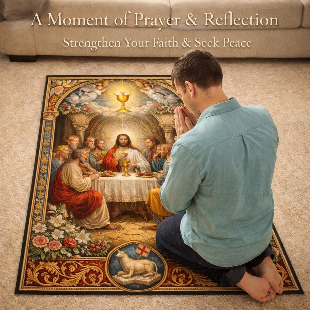 The Last Supper Christian Prayer Rug, Catholic Gift Kneeling Mat, Jesus Christ Devotional Carpet, Vintage Religious Art Decor - image 5