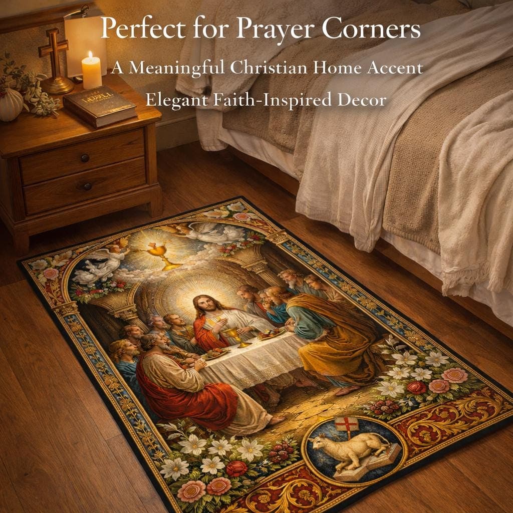 The Last Supper Christian Prayer Rug, Catholic Gift Kneeling Mat, Jesus Christ Devotional Carpet, Vintage Religious Art Decor - image 4
