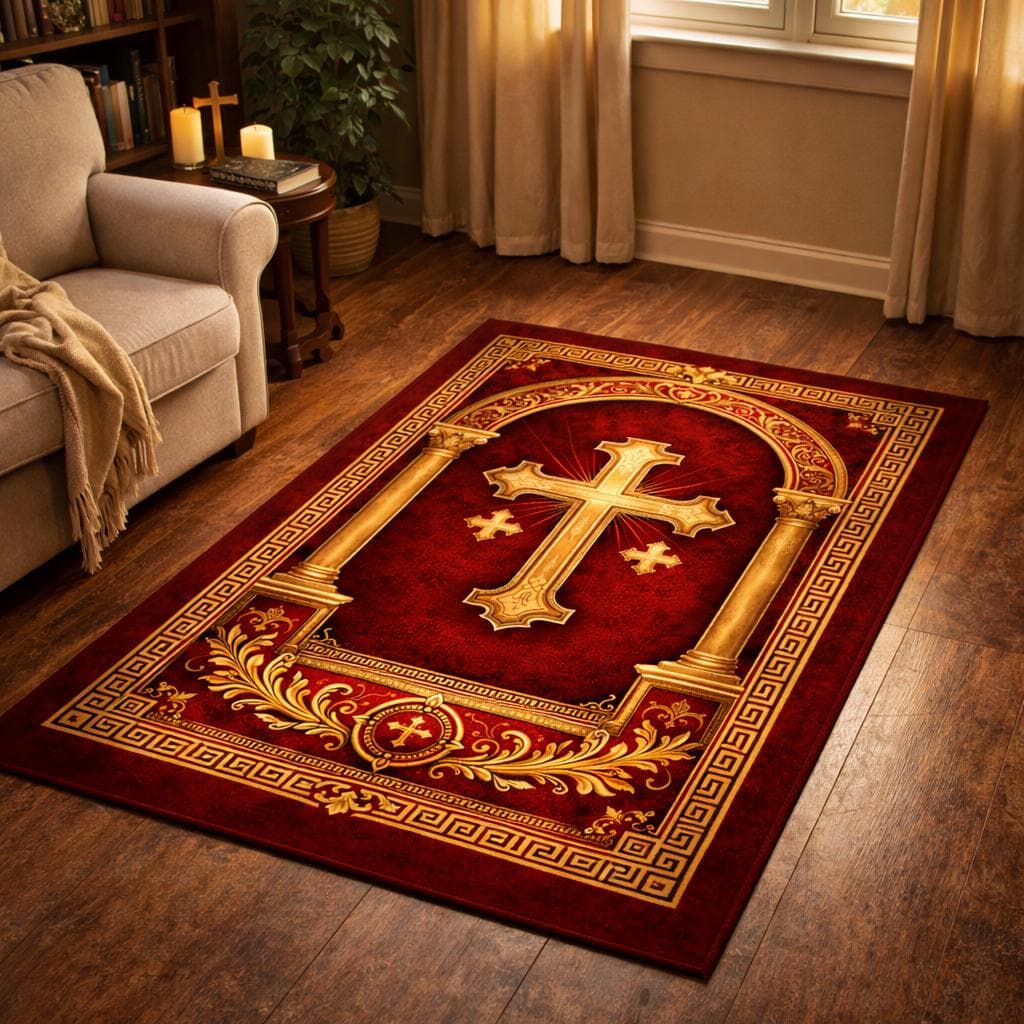 Christian Cross Prayer Rug, Catholic Prayer Rug, Church Decor Rug, Religious Prayer Mat, Christian Prayer Carpet, Christian Home Decor Rug - image 5
