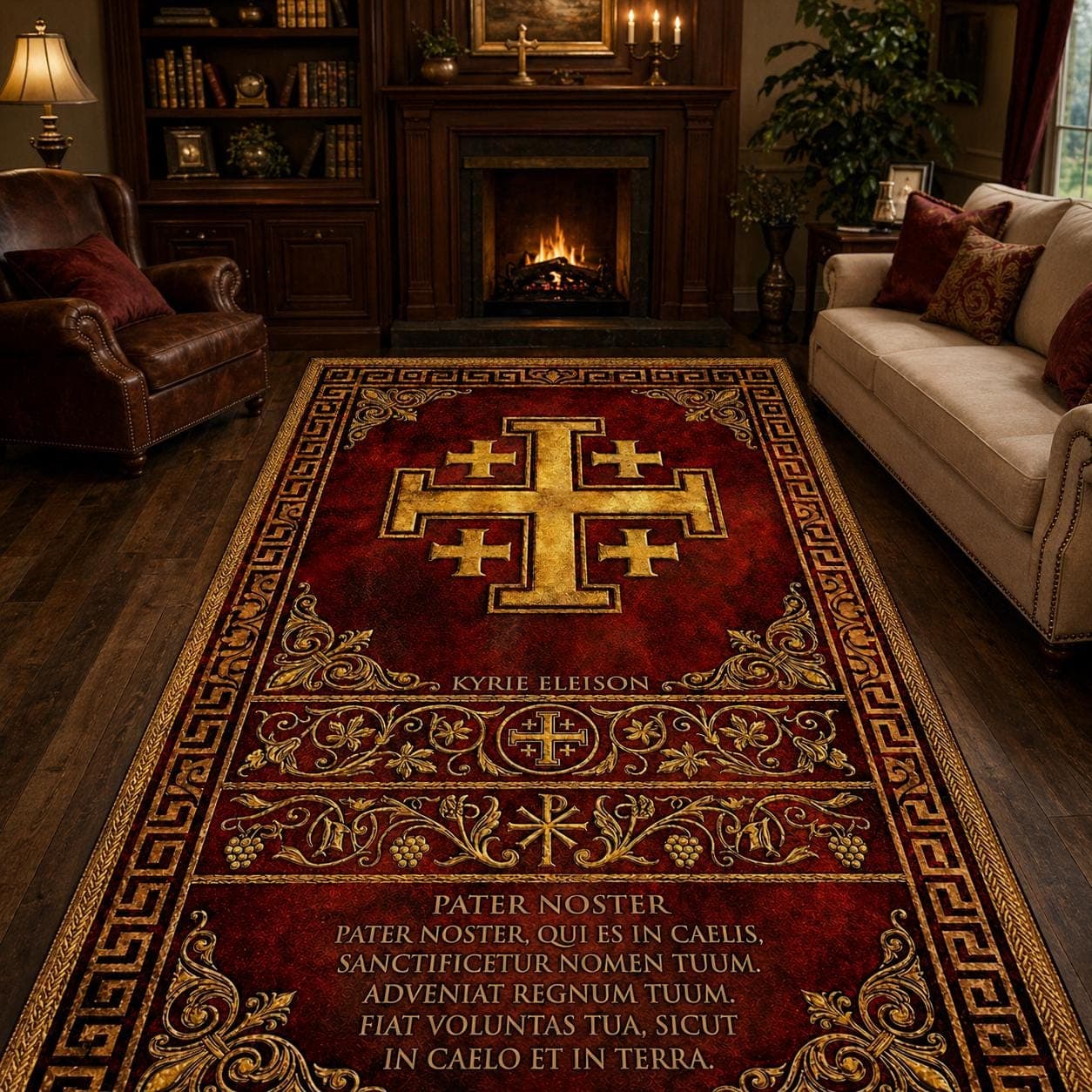Christian Prayer Rug, Catholic Prayer Mat, Jerusalem Cross Kneeling Pad, Lords Prayer Pater Noster, Sacred Space Decor, Religious Gift - image 4