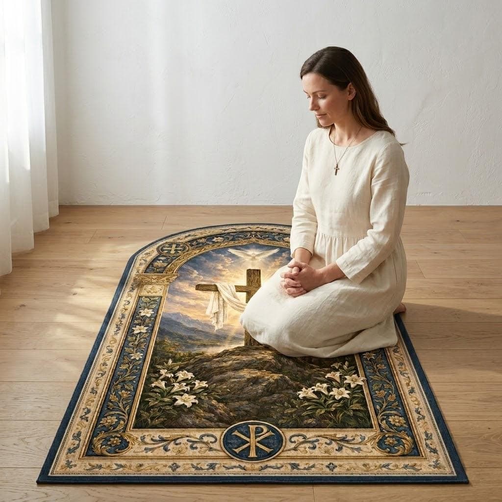 Christian Prayer Rug with Cross, Catholic Kneeling Mat for Prayer Room, Spiritual Gift & Sacred Space Decor, Religious Home Altar Mat - image 3
