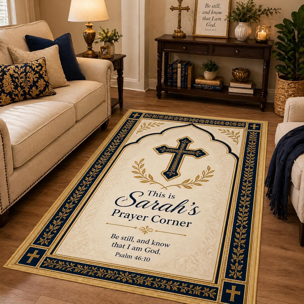 Personalized Christian Prayer Mat, Custom Name Cross Prayer Rug, Psalm 46:10 Bible Verse Kneeling Pad, Spiritual Faith Gift for Women Decor - image 4