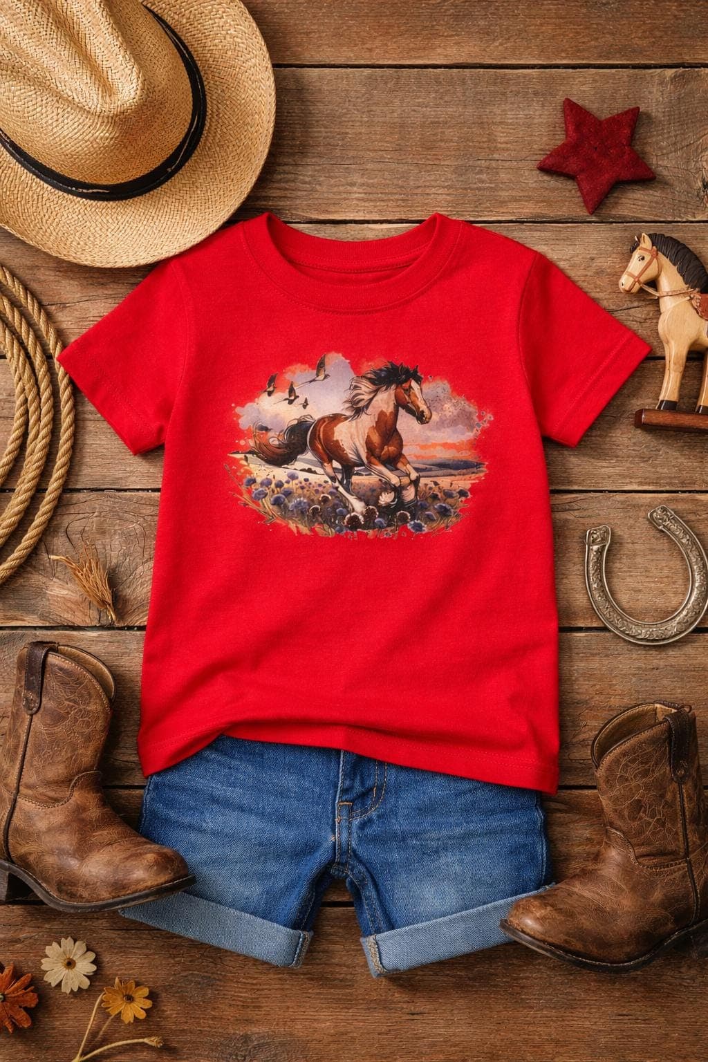 Toddler Western Horse Shirt, Kids Rodeo Country Boy Tee