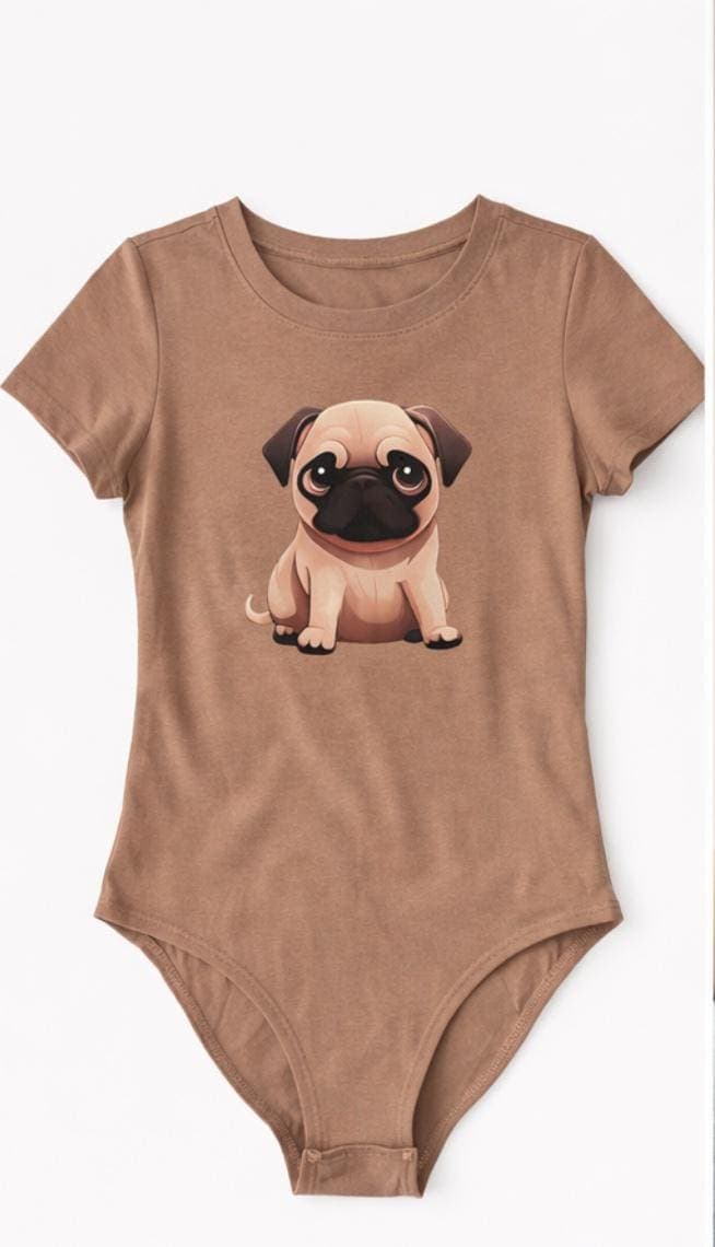 Pug Life Graphic Bodysuit, Stretchy Comfortable Puppy Outfit