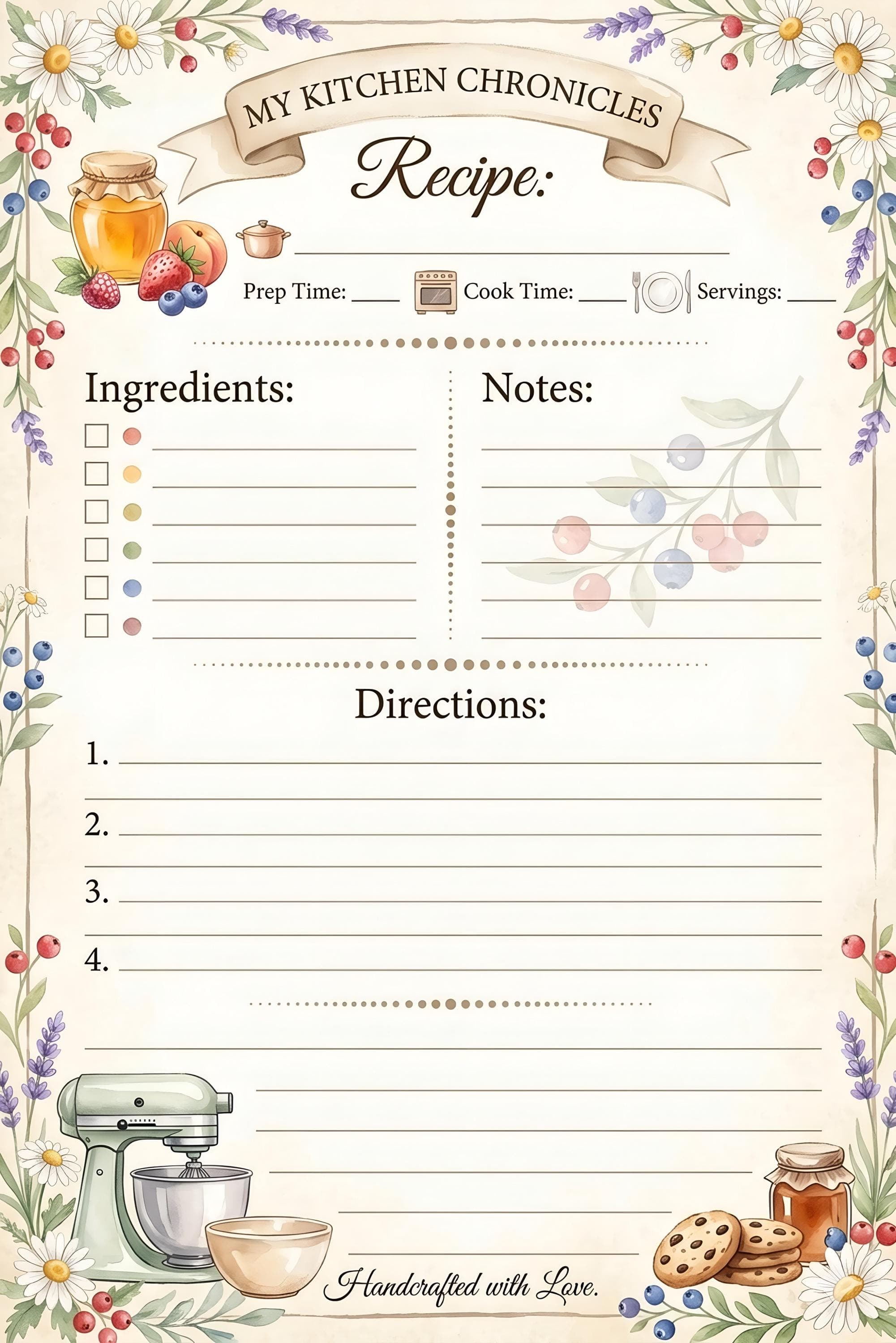 Vintage Recipe Card Template | My Kitchen Chronicles, PNG JPG (Digital Download)
