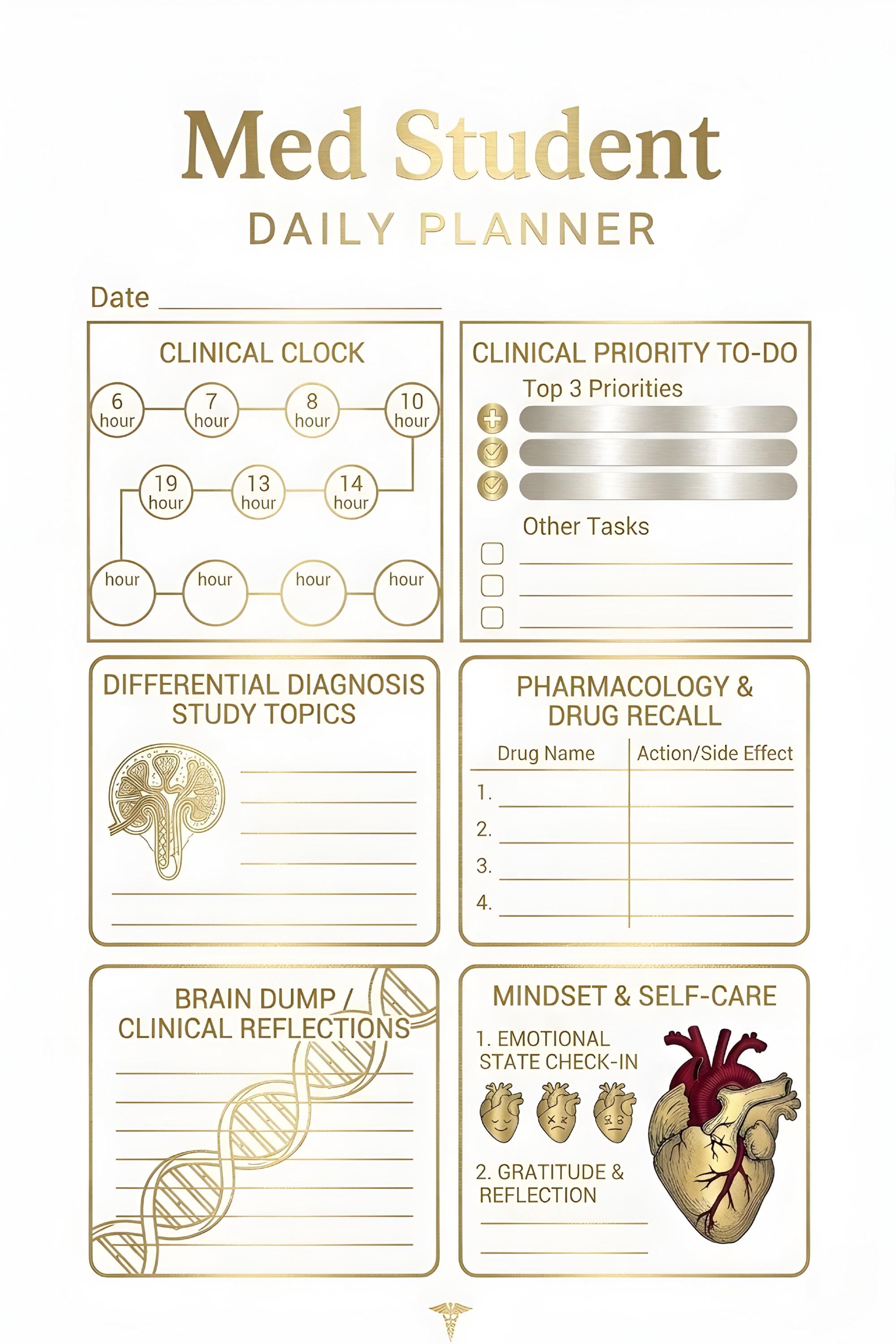 Med Student Daily Planner – Clinical Study Tracker, Pharmacology Notes (Digital Download) - image 5