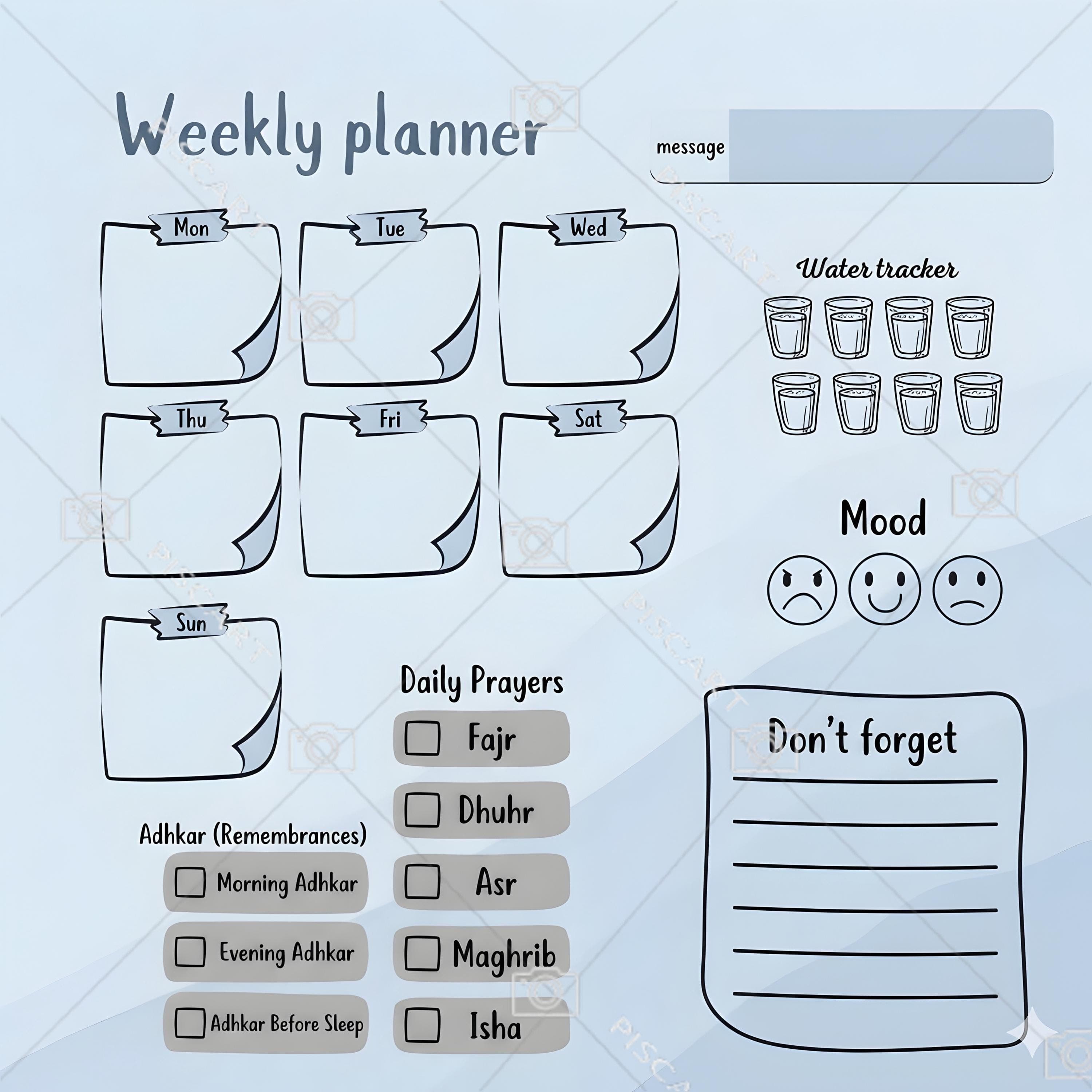 Islamic Weekly Planner, Spiritual Tracker, Daily Prayers (PDF/PNG) - image 3