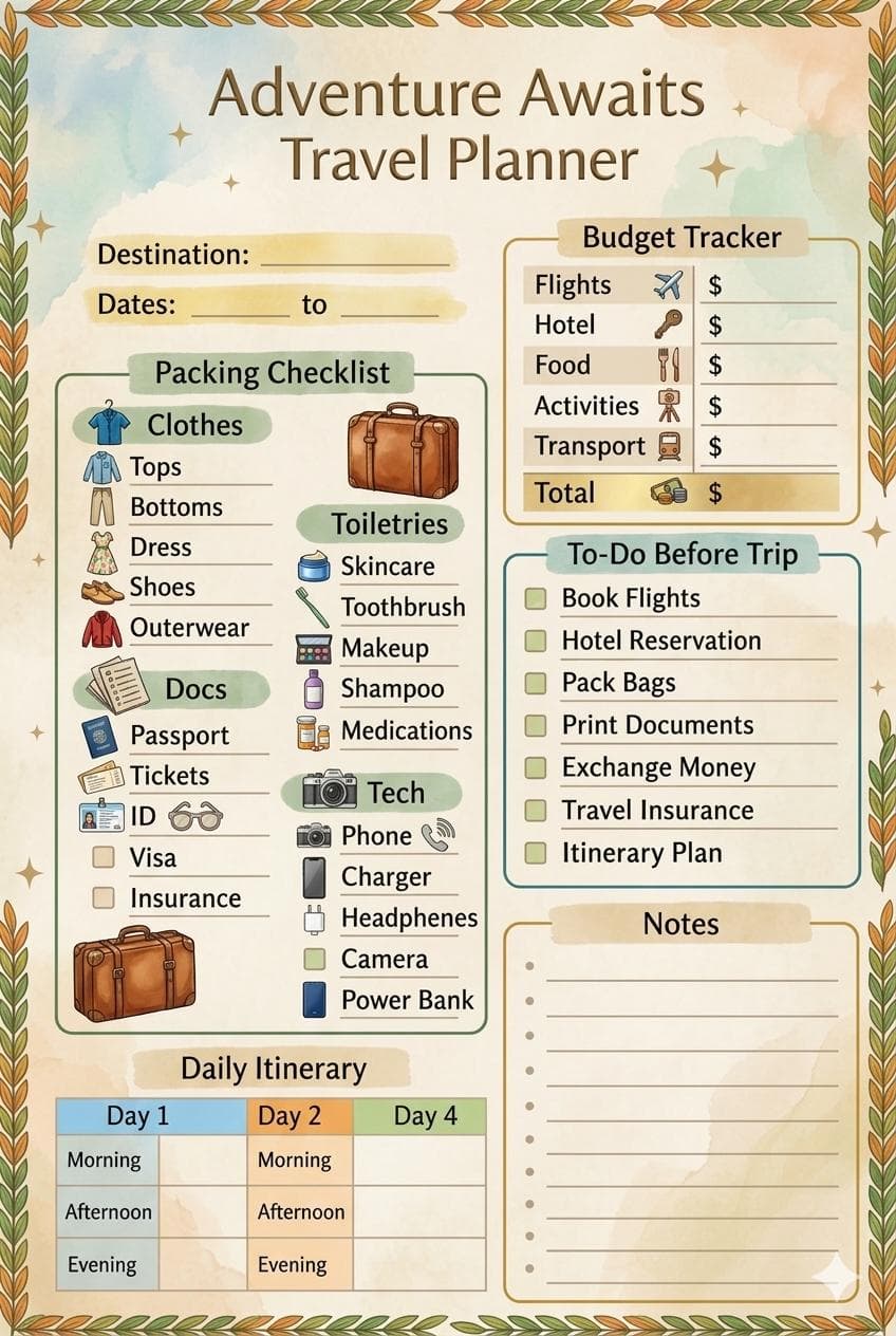 Adventure Awaits Travel Planner: Budget, Packing, Itinerary (Digital Download) - image 4